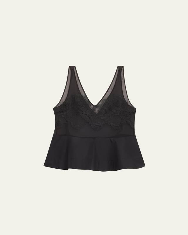 Lace Peplum Sheer Silk Tank Top
